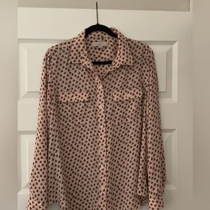 Pink and blackish blue fan print loft utility blouse